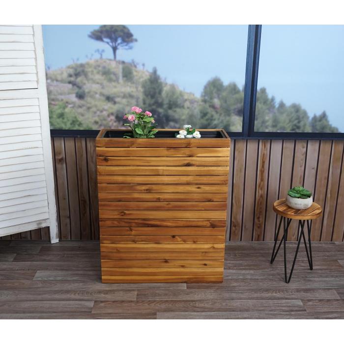 Pflanzkasten HWC-L21, Hochbeet Pflanzkbel Blumentopf, eckig 77x63x23cm Outdoor Akazie Holz MVG-zertifiziert, braun