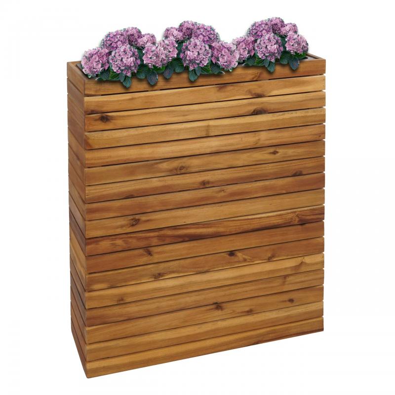 Pflanzkasten HWC-L21, Hochbeet Pflanzkbel Blumentopf, eckig 77x63x23cm Outdoor Akazie Holz FSC-zertifiziert, braun