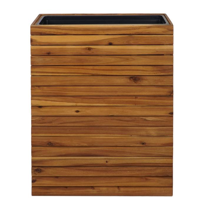 Pflanzkasten HWC-L21, Hochbeet Pflanzkbel Blumentopf, eckig 77x63x23cm Outdoor Akazie Holz MVG-zertifiziert, braun