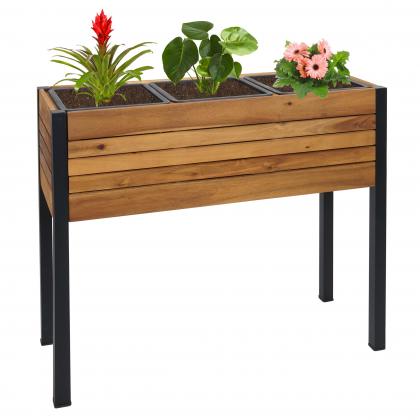 Pflanzkasten HWC-L22, Hochbeet Pflanzkbel Blumenkasten, 75x81x30cm Outdoor Alu Akazie Holz FSC-zertifiziert, braun