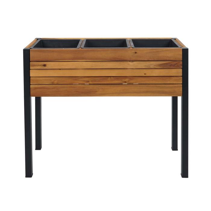 Defekte Ware (Fu defekt SK3) | Pflanzkasten HWC-L22, Hochbeet Pflanzkbel, 75x81x30cm Outdoor Alu Akazie Holz, braun