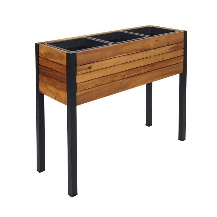 Defekte Ware (Fu defekt SK3) | Pflanzkasten HWC-L22, Hochbeet Pflanzkbel, 75x81x30cm Outdoor Alu Akazie Holz, braun