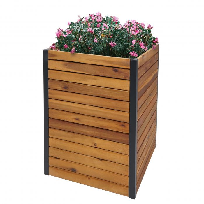Pflanzkasten HWC-L23, Hochbeet Blumenkasten, Outdoor Akazie Holz  MVG-zertifiziert Aluminium ~ 60x42x42cm braun von Heute-Wohnen | Blumenkästen