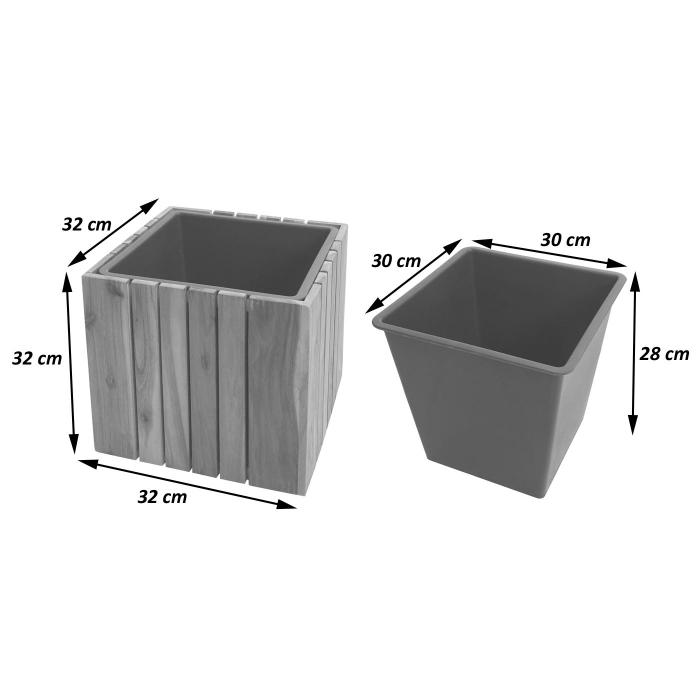 2er-Set Pflanzkasten HWC-L24, Pflanztopf Pflanzkbel Blumentopf Blumenkasten, rund eckig Outdoor Akazie Holz MVG braun