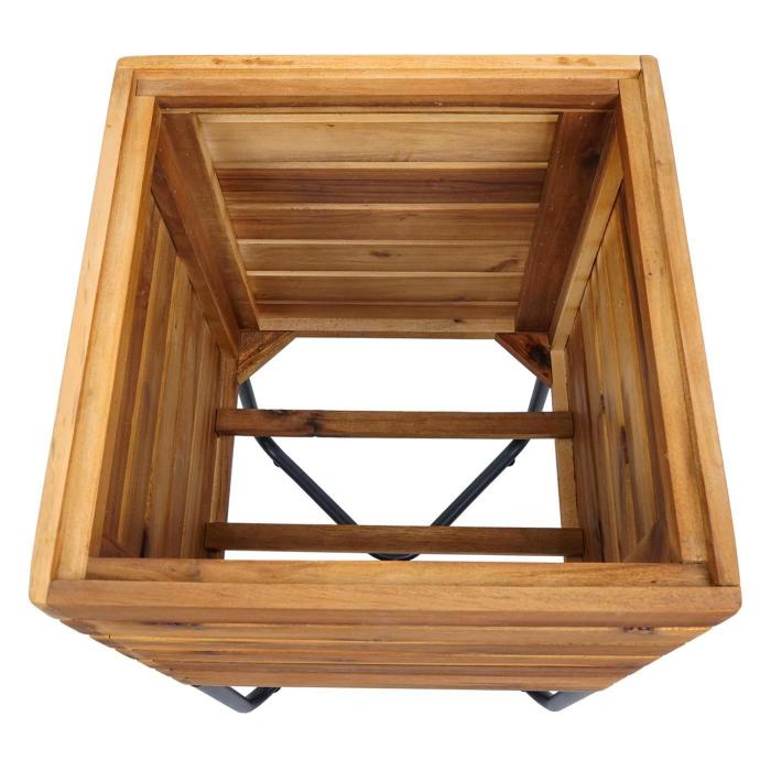 Pflanzkasten HWC-L25, Pflanzkbel Blumenkasten, quadratisch 60x33x33cm Outdoor Stahl Akazie Holz MVG-zertifiziert, braun