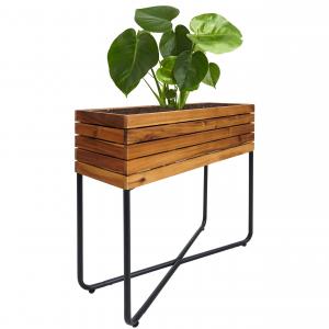 Pflanzkasten HWC-L25, Pflanzkbel Blumenkasten, rechteckig 60x62x22cm Outdoor Stahl Akazie Holz MVG-zertifiziert, braun