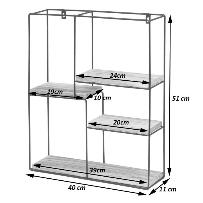 Wandregal HWC-K76, Hngeregal Schweberegal Regal, 4 Regalbden Metall Massiv-Holz Industrial 51x40x11cm ~ dunkelbraun