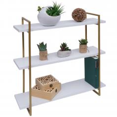 Wandregal HWC-K78, Hngeregal Schweberegal, 3 Regalbden Metall Massiv-Holz Industrial 60x60x18cm ~ wei, Metall gold