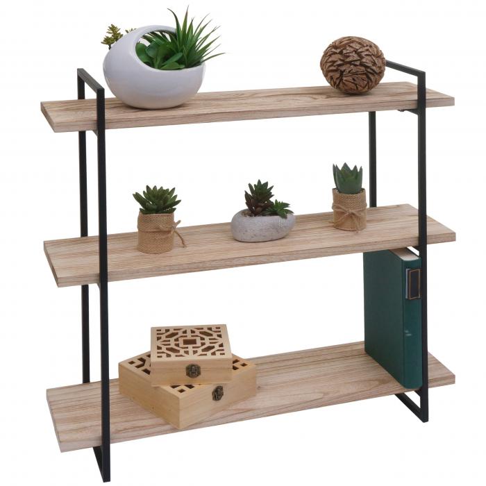 Wandregal HWC-K78, Hngeregal Schweberegal, 3 Regalbden Massiv-Holz Industrial 60x60x18cm ~ natur, Metall schwarz