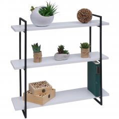 Wandregal HWC-K78, Hngeregal Schweberegal, 3 Regalbden Metall Massiv-Holz Industrial 60x60x18cm ~ wei, Metall schwarz