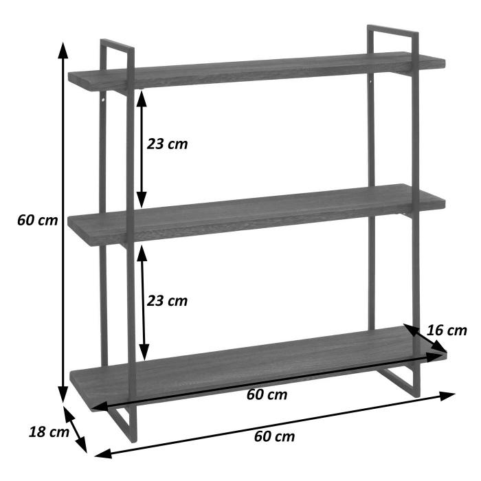 Wandregal HWC-K78, Hngeregal Schweberegal, 3 Regalbden Massiv-Holz Industrial 60x60x18cm ~ natur, Metall schwarz