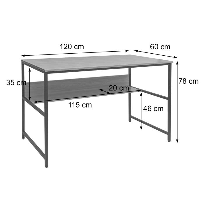 Schreibtisch HWC-K80, Brotisch Computertisch Arbeitstisch Ablage, Metall MDF 120x60cm ~ grau-braun