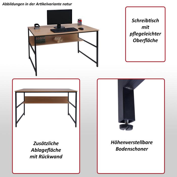 Schreibtisch HWC-K80, Brotisch Computertisch Arbeitstisch Ablage, Metall MDF 120x60cm ~ Marmor-Optik schwarz