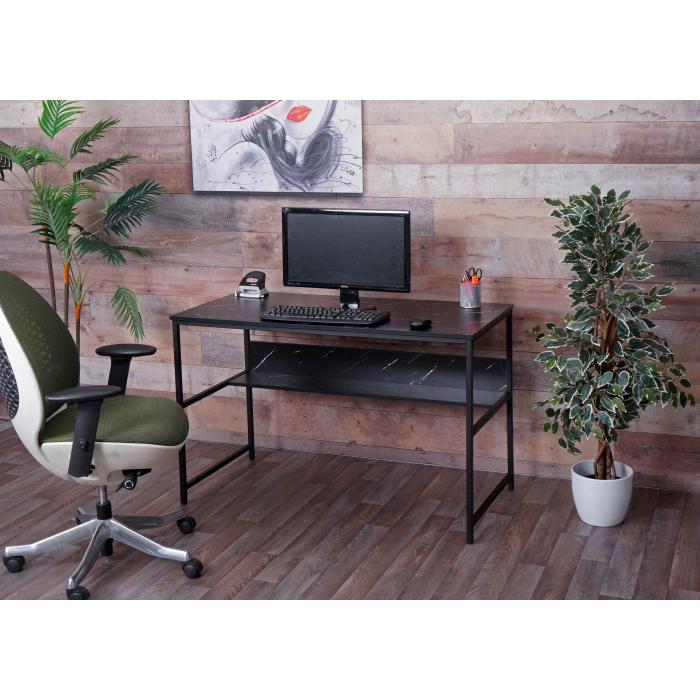 Schreibtisch HWC-K80, Brotisch Computertisch Arbeitstisch Ablage, Metall MDF 120x60cm ~ Marmor-Optik schwarz