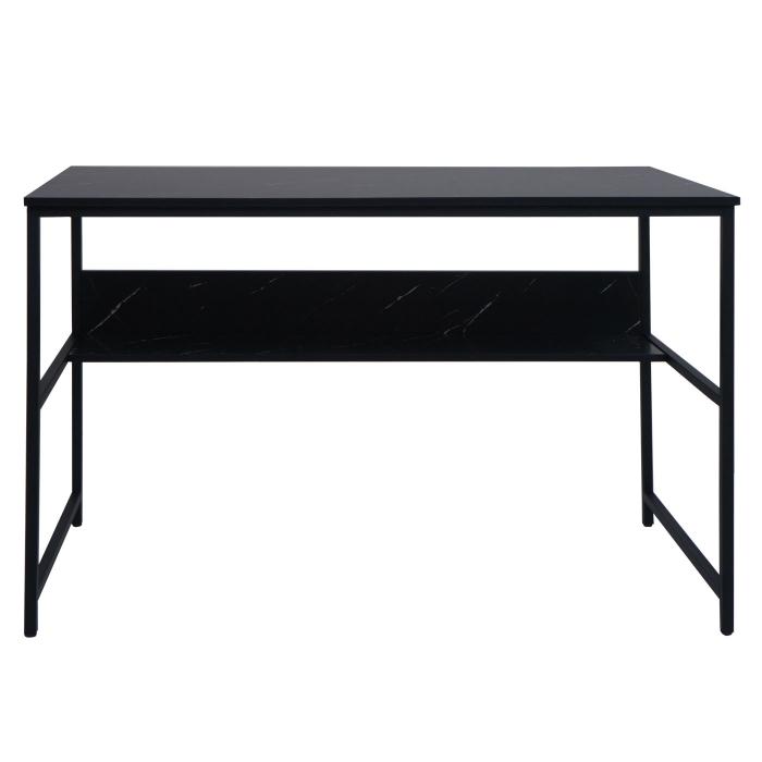 Schreibtisch HWC-K80, Brotisch Computertisch Arbeitstisch Ablage, Metall MDF 120x60cm ~ Marmor-Optik schwarz