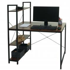 Schreibtisch mit Regal HWC-K81, Laptoptisch Bürotisch Arbeitstisch, 100x60cm Metall MDF ~ braun