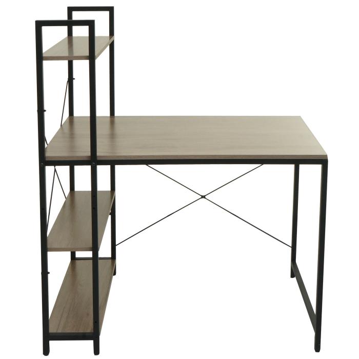 Schreibtisch mit Regal HWC-K81, Laptoptisch Brotisch Arbeitstisch, 100x60cm Metall MDF ~ grau-braun