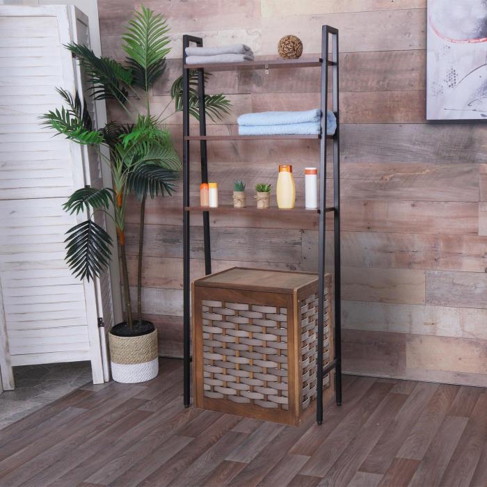 Standregal HWC-K82, Badregal Waschmaschinen-Regal Leiterregal, Industrial Metall Holz 155x64x25cm ~ braun