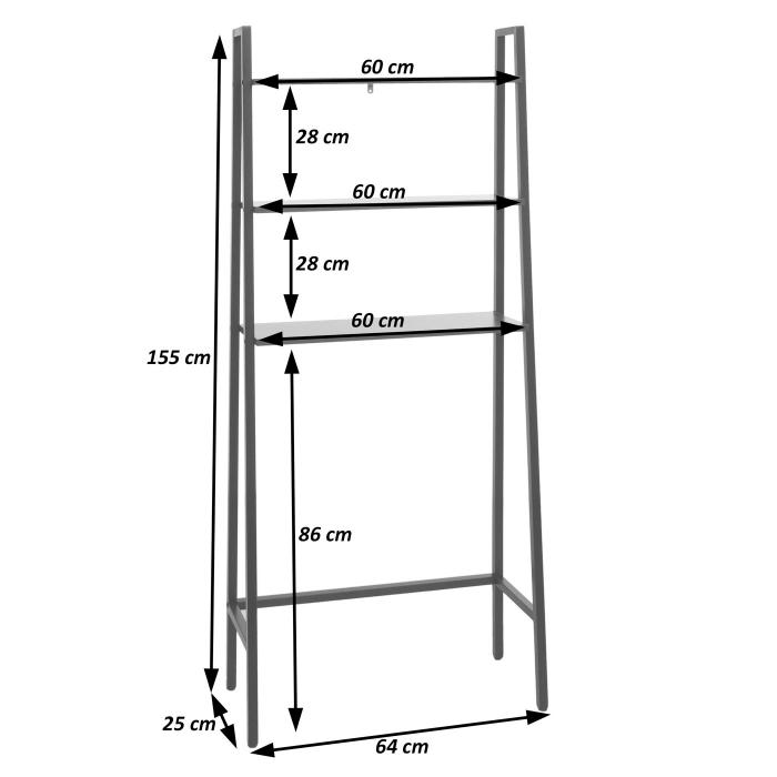 Standregal HWC-K82, Badregal Waschmaschinen-Regal Leiterregal, Industrial Metall Holz 155x64x25cm ~ grau-braun