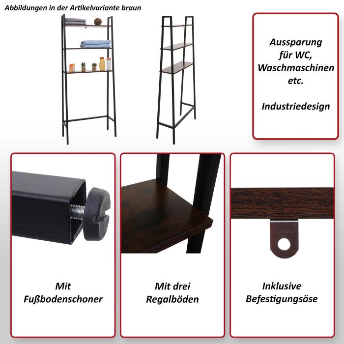 Standregal HWC-K82, Badregal Waschmaschinen-Regal Leiterregal, Industrial Metall Holz 155x64x25cm ~ natur