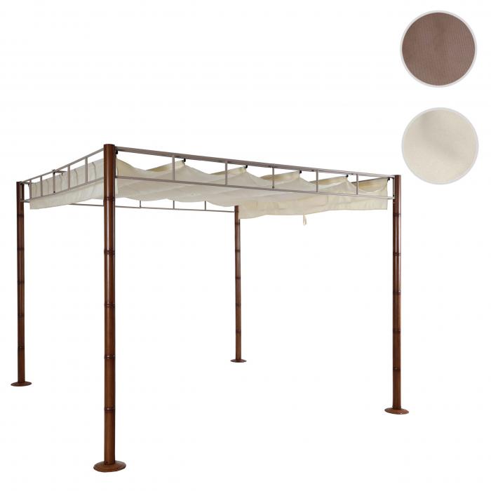 Pergola HWC-L42, Garten Pavillon Terrassenberdachung, stabiles 7cm-Metall-Gestell 3x3m Bambus-Optik ~ creme-wei