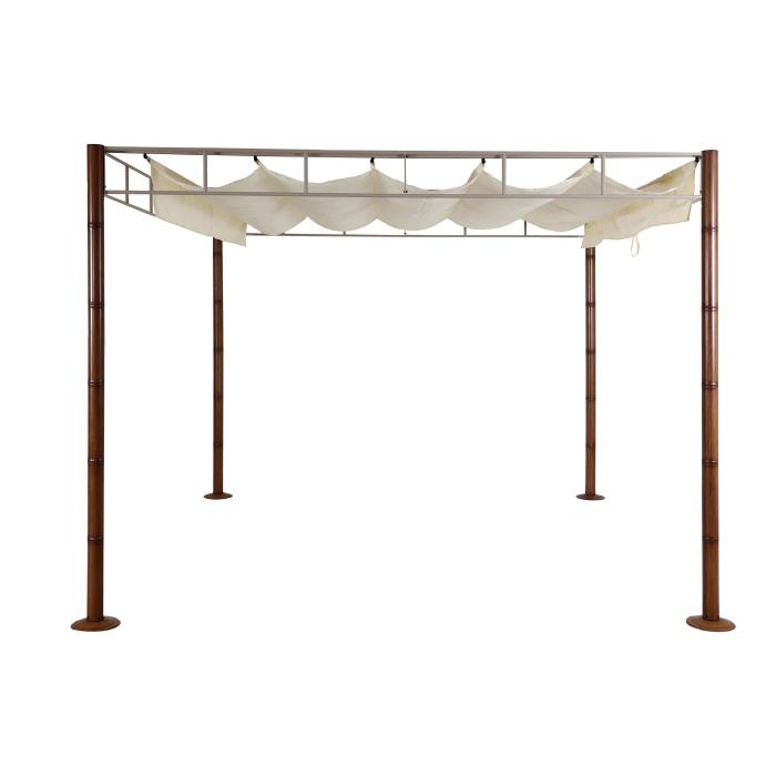 Pergola HWC-L42, Garten Pavillon Terrassenberdachung, stabiles 7cm-Metall-Gestell 3x3m Bambus-Optik ~ creme-wei