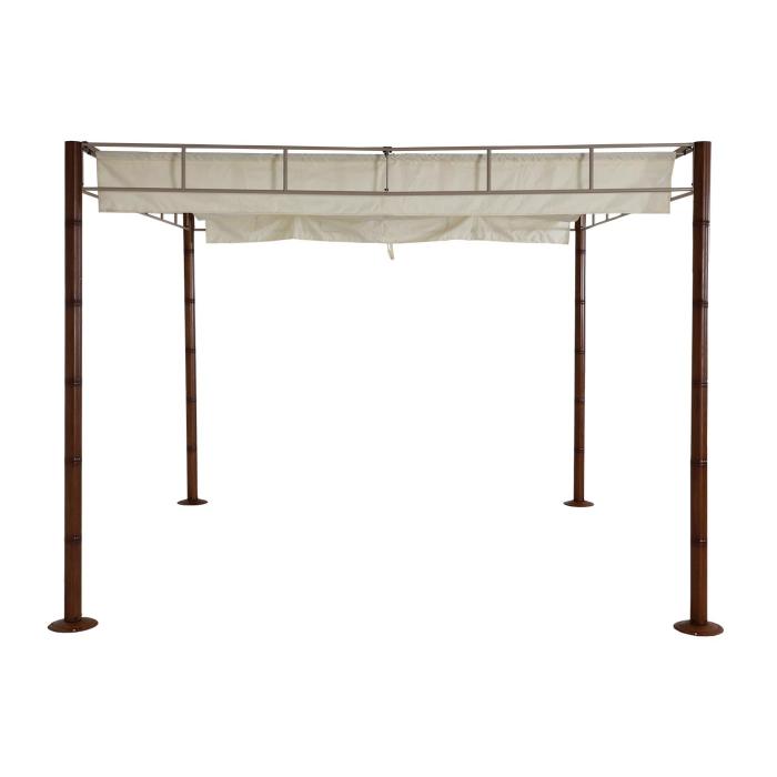 Pergola HWC-L42, Garten Pavillon Terrassenberdachung, stabiles 7cm-Metall-Gestell 3x3m Bambus-Optik ~ creme-wei