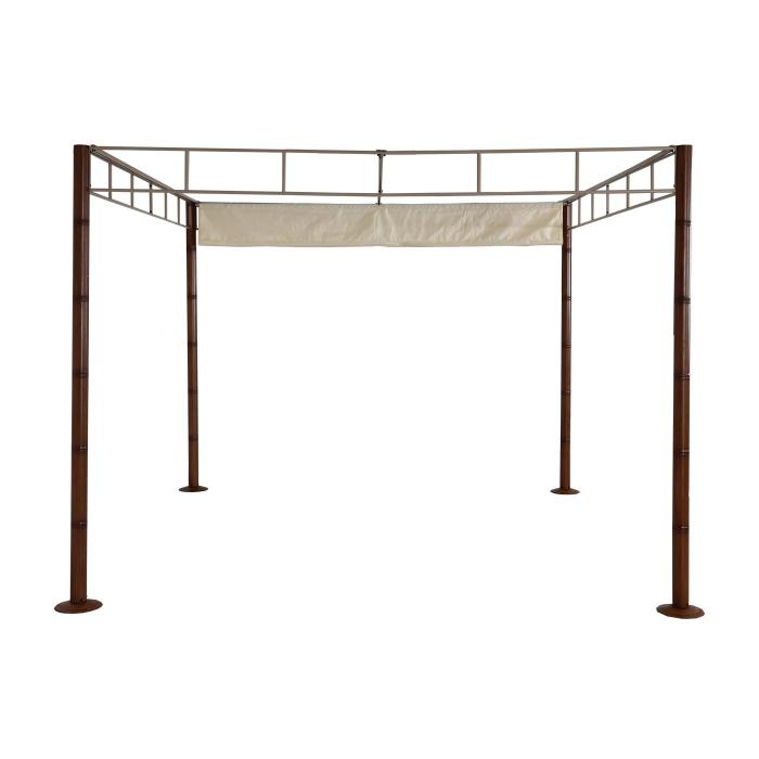 Pergola HWC-L42, Garten Pavillon Terrassenberdachung, stabiles 7cm-Metall-Gestell 3x3m Bambus-Optik ~ creme-wei