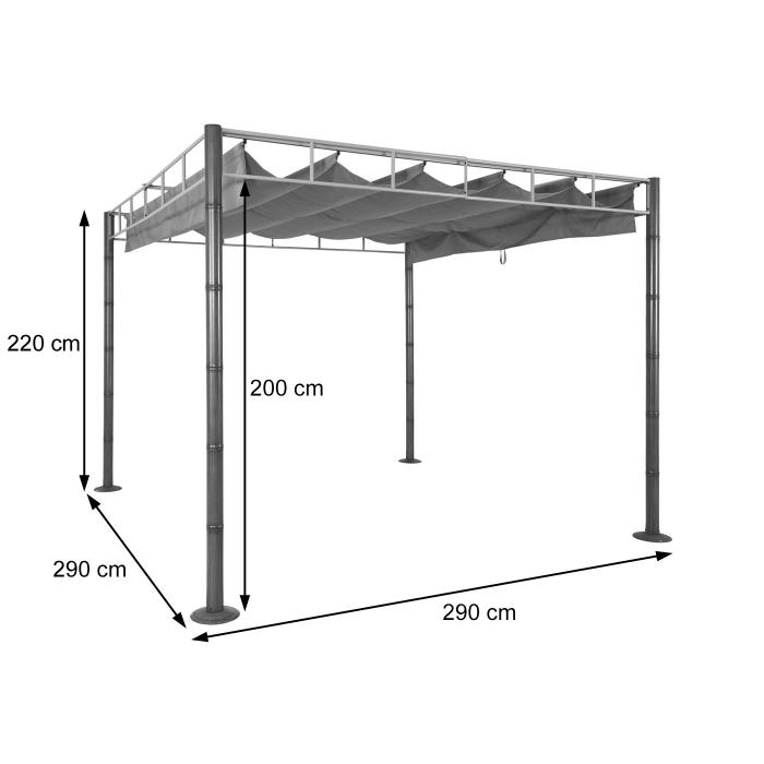 Pergola HWC-L42, Garten Pavillon Terrassenberdachung, stabiles 7cm-Metall-Gestell 3x3m Bambus-Optik ~ creme-wei