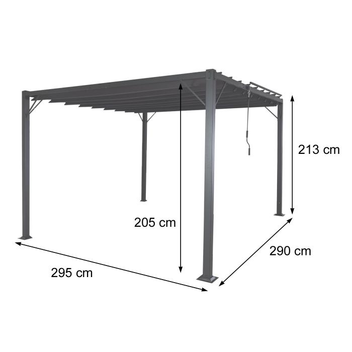 Pergola HWC-L40, Garten Lamellen-Pavillon Terrassenberdachung, 8cm-Alu-Gestell Stoff/Textil, 3x3m anthrazit