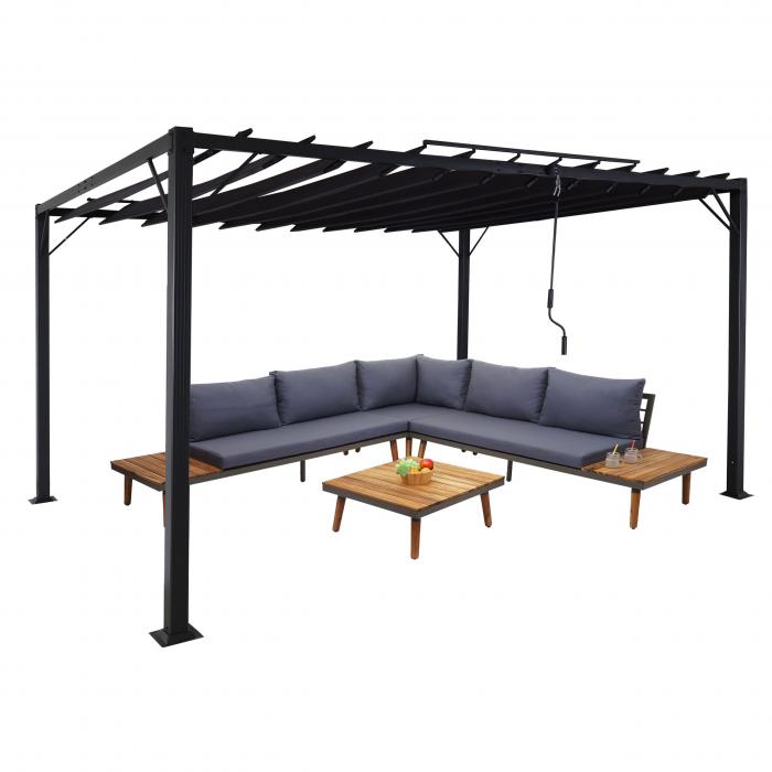 Pergola HWC-L40, Garten Lamellen-Pavillon Terrassenberdachung, 8cm-Alu-Gestell Stoff/Textil, 3x4m anthrazit