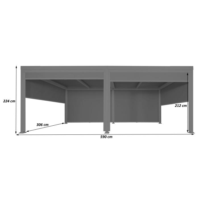 Alu Pergola HWC-L41 mit 6x Seitenwand, Lamellen-Pavillon, stabiles 8cm-Metall-Gestell 3x6m ~ wei