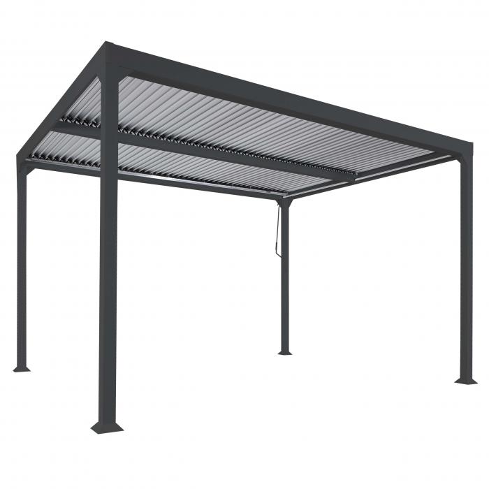 Alu Pergola HWC-L41, Lamellen-Pavillon Terrassenberdachung, stabiles 8cm-Metall-Gestell 3x3m ~ anthrazit