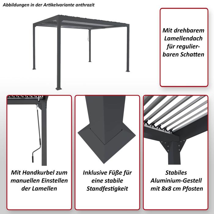 Alu Pergola HWC-L41, Lamellen-Pavillon Terrassenberdachung, stabiles 8cm-Metall-Gestell 3x3m ~ anthrazit