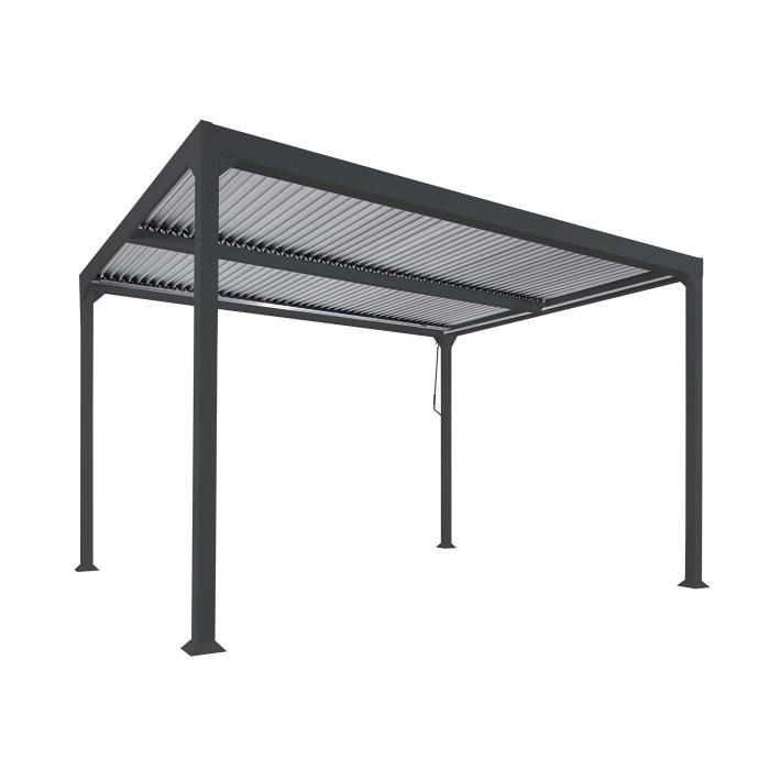 Alu Pergola HWC-L41, Lamellen-Pavillon Terrassenberdachung, stabiles 8cm-Metall-Gestell 3x3m ~ anthrazit