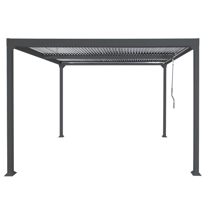Alu Pergola HWC-L41, Lamellen-Pavillon Terrassenberdachung, stabiles 8cm-Metall-Gestell 3x3,7m ~ anthrazit