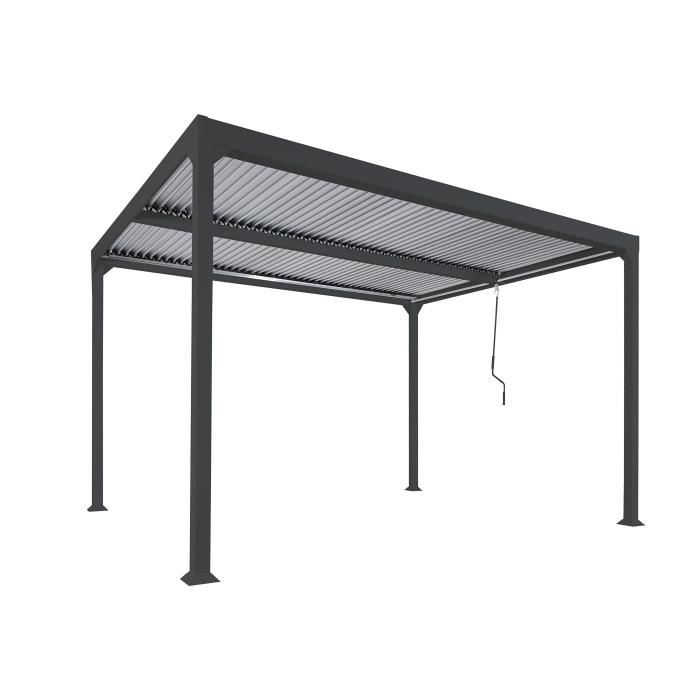 Alu Pergola HWC-L41, Lamellen-Pavillon Terrassenberdachung, stabiles 8cm-Metall-Gestell 3x3,7m ~ anthrazit