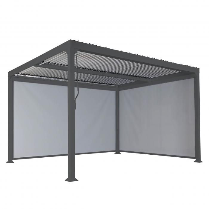 Alu Pergola HWC-L41 mit 2x Seitenwand, Lamellen-Pavillon, stabiles 8cm-Metall-Gestell 3x3,7m ~ anthrazit