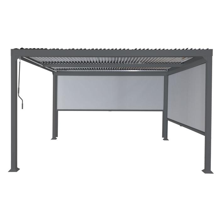 Alu Pergola HWC-L41 mit 2x Seitenwand, Lamellen-Pavillon, stabiles 8cm-Metall-Gestell 3x3,7m ~ anthrazit