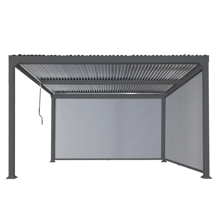 Alu Pergola HWC-L41 mit 2x Seitenwand, Lamellen-Pavillon, stabiles 8cm-Metall-Gestell 3x3,7m ~ anthrazit