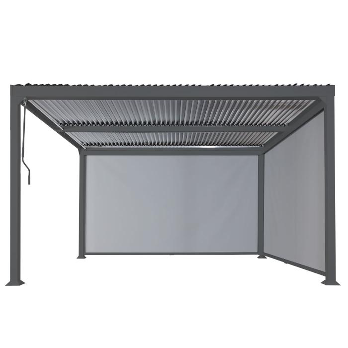 Alu Pergola HWC-L41 mit 2x Seitenwand, Lamellen-Pavillon, stabiles 8cm-Metall-Gestell 3x3,7m ~ anthrazit