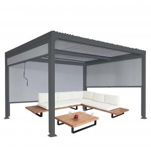 Alu Pergola HWC-L41 mit 3x Seitenwand, Lamellen-Pavillon, stabiles 8cm-Metall-Gestell 3x3,7m ~ anthrazit