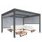 Alu Pergola HWC-L41 mit 3x Seitenwand, Lamellen-Pavillon, stabiles 8cm-Metall-Gestell 3x3,7m ~ anthrazit