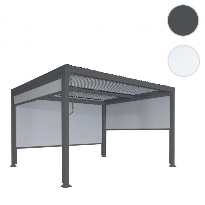 Alu Pergola HWC-L41 mit 3x Seitenwand, Lamellen-Pavillon, stabiles 8cm-Metall-Gestell 3x3m ~ anthrazit