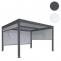 Alu Pergola HWC-L41 mit 3x Seitenwand, Lamellen-Pavillon, stabiles 8cm-Metall-Gestell 3x3,7m ~ anthrazit