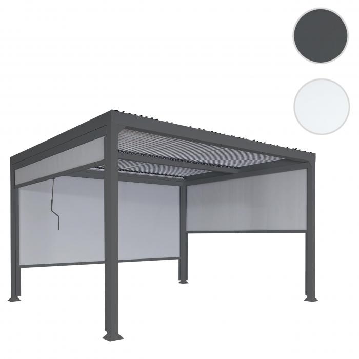 Alu Pergola HWC-L41 mit 3x Seitenwand, Lamellen-Pavillon, stabiles 8cm-Metall-Gestell 3x3,7m ~ anthrazit