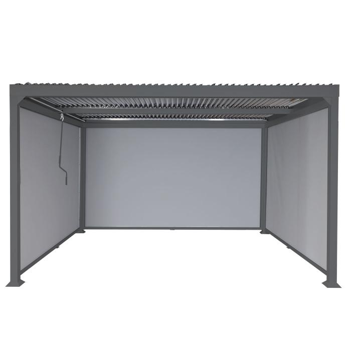 Alu Pergola HWC-L41 mit 3x Seitenwand, Lamellen-Pavillon, stabiles 8cm-Metall-Gestell 3x3,7m ~ anthrazit
