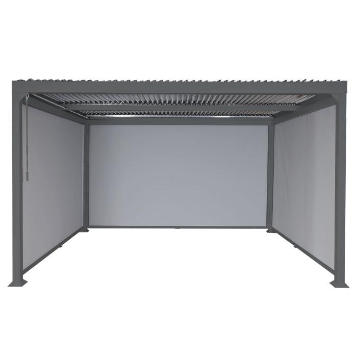 Alu Pergola HWC-L41 mit 3x Seitenwand, Lamellen-Pavillon, stabiles 8cm-Metall-Gestell 3x3m ~ anthrazit