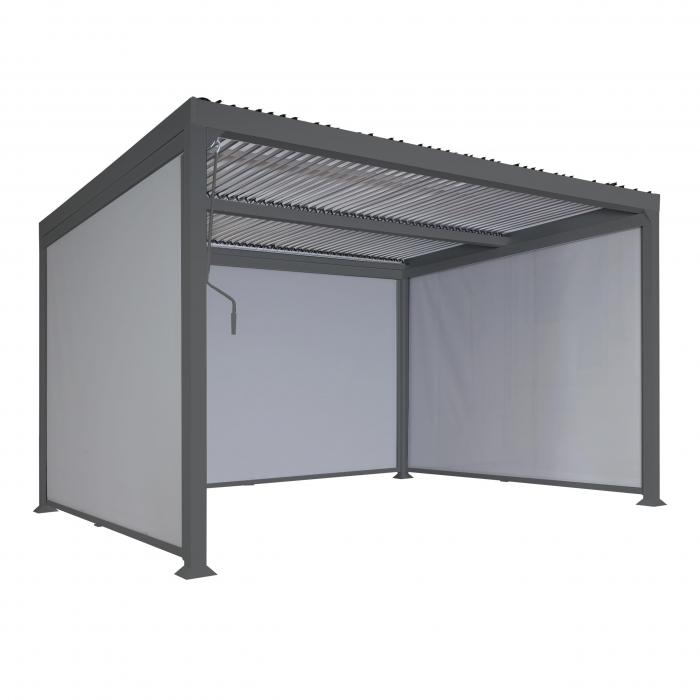 Alu Pergola HWC-L41 mit 3x Seitenwand, Lamellen-Pavillon, stabiles 8cm-Metall-Gestell 3x3m ~ anthrazit