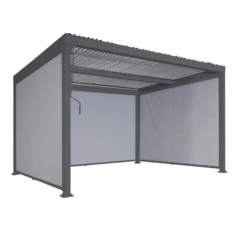 Alu Pergola HWC-L41 mit 3x Seitenwand, Lamellen-Pavillon, stabiles 8cm-Metall-Gestell 3x3m ~ anthrazit